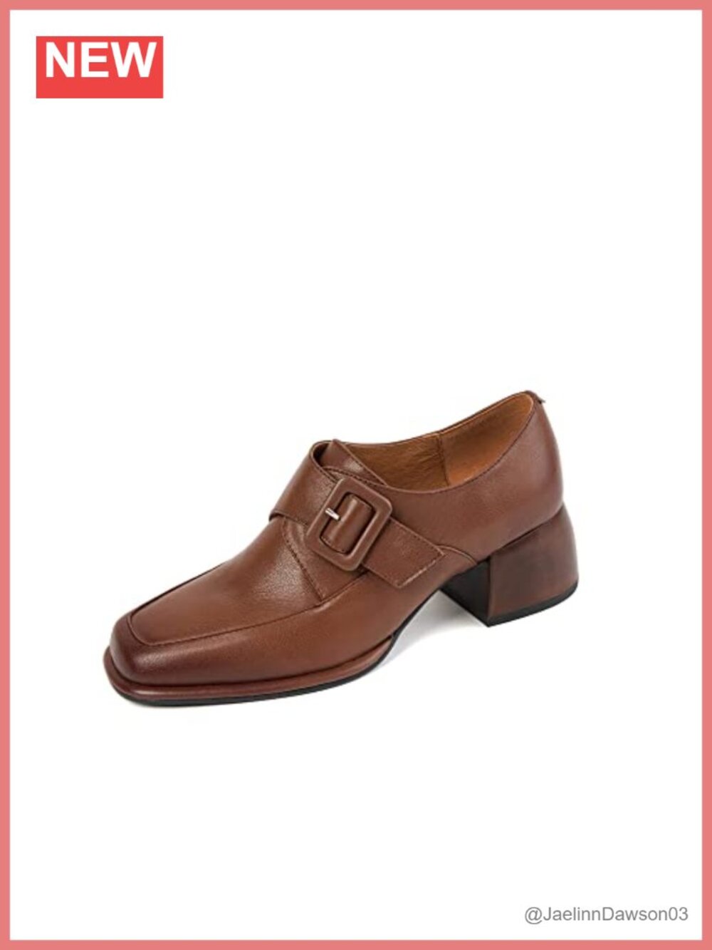 Genuine Leather Square Toe Loafers Women's Chunky Heel Buckle Slip-On Shoes